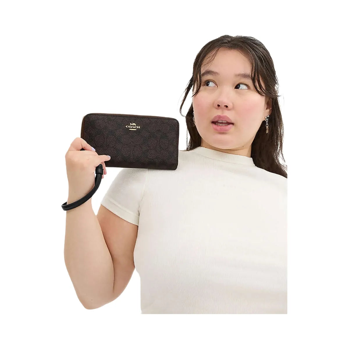 Coach Long Zip Around Wallet In Signature Canvas Signature Canvas-Gold-Walnut-Black