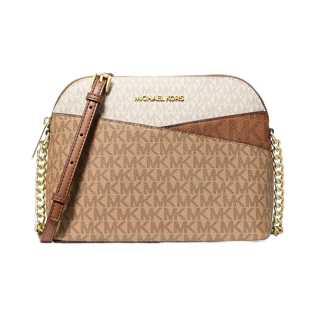 Michael Kors Jet Set Travel Medium Color-Block Signature Logo Crossbody Bag Camel Mlt