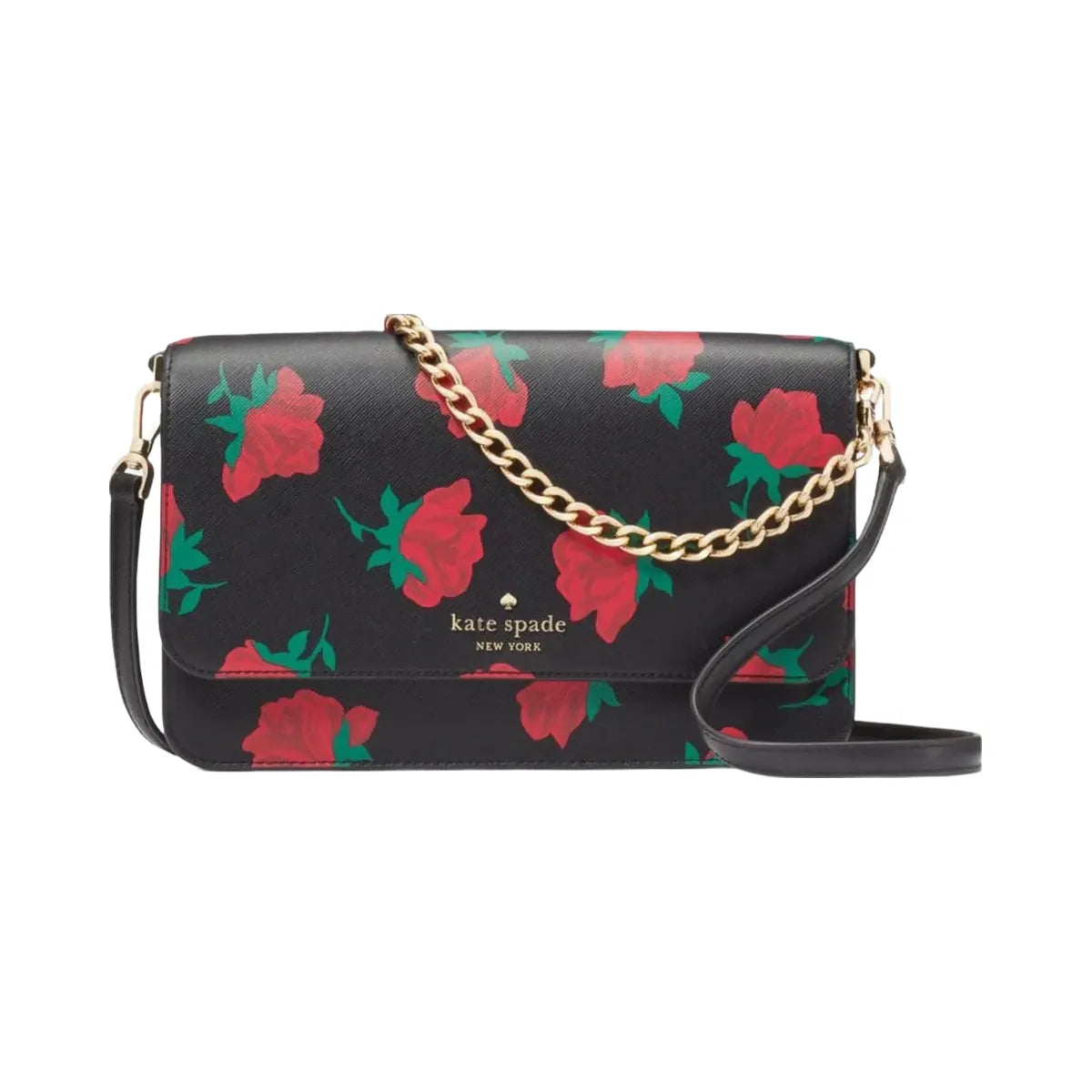 Kate Spade Madison Rose Toss Printed Flap Crossbody Black Multi