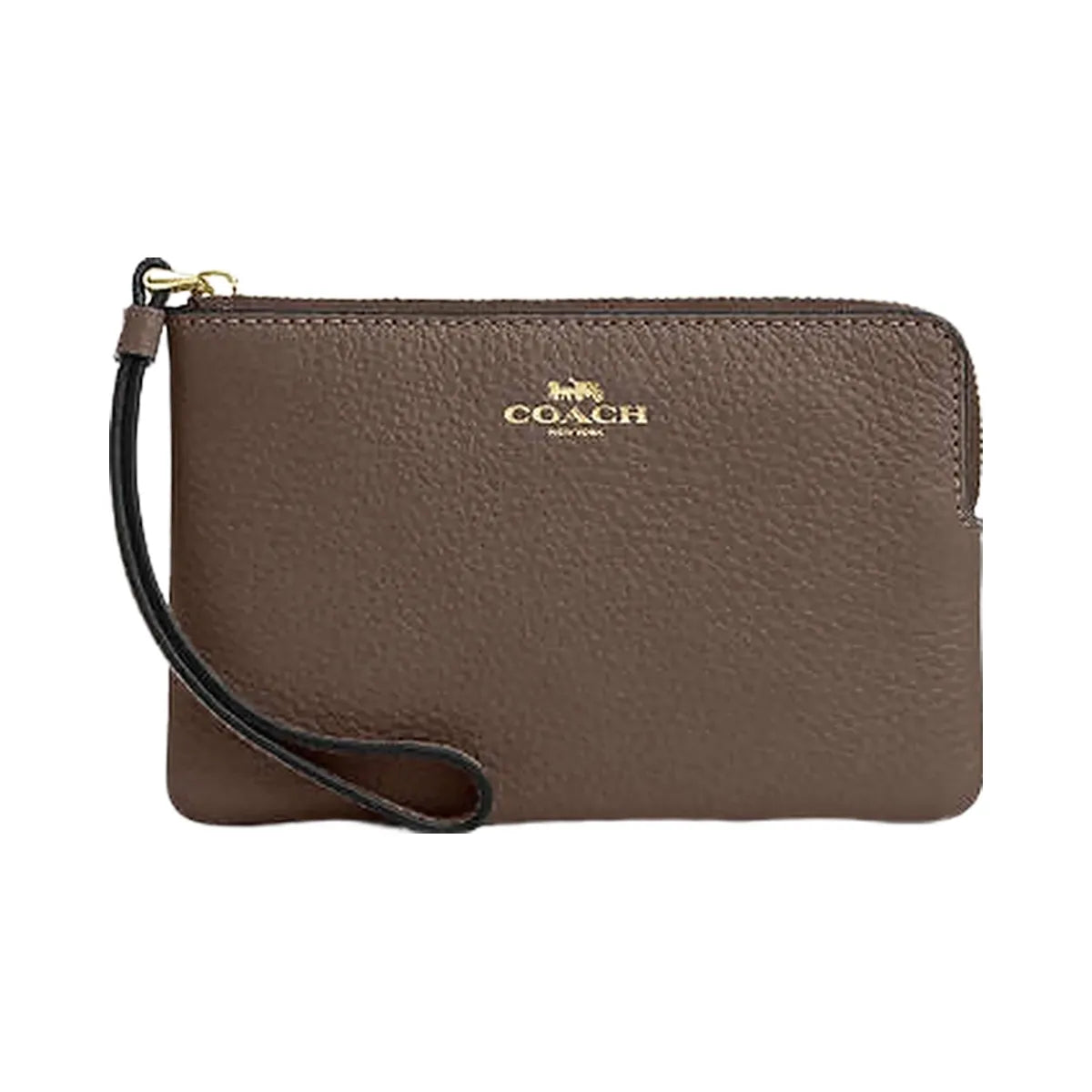 Coach Corner Zip Wristlet Pebbled Leather-Gold-Dark Stone
