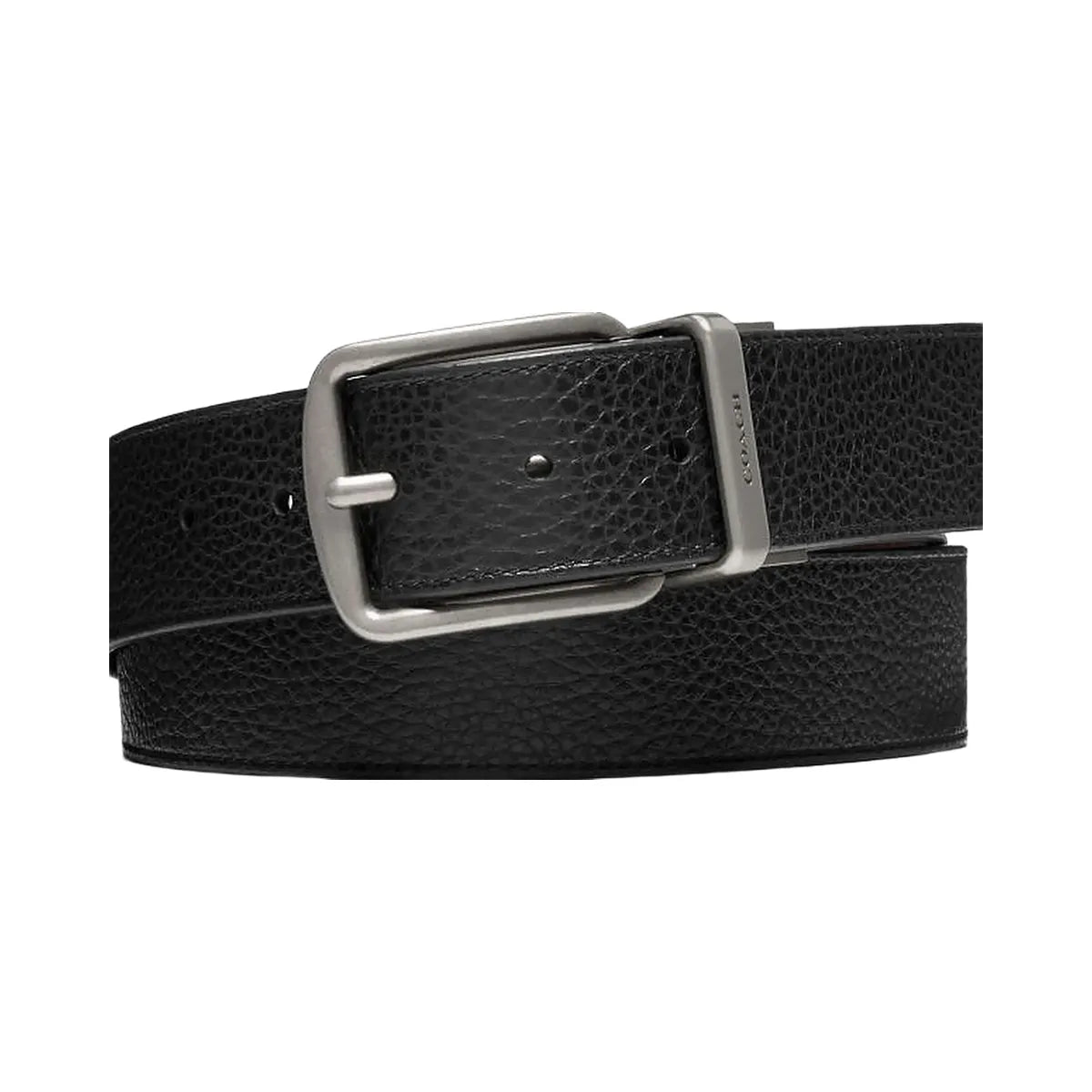 Coach Harness Buckle Cut To Size Reversible Belt, 38 Mm Pebbled Leather-Black Dark Brown