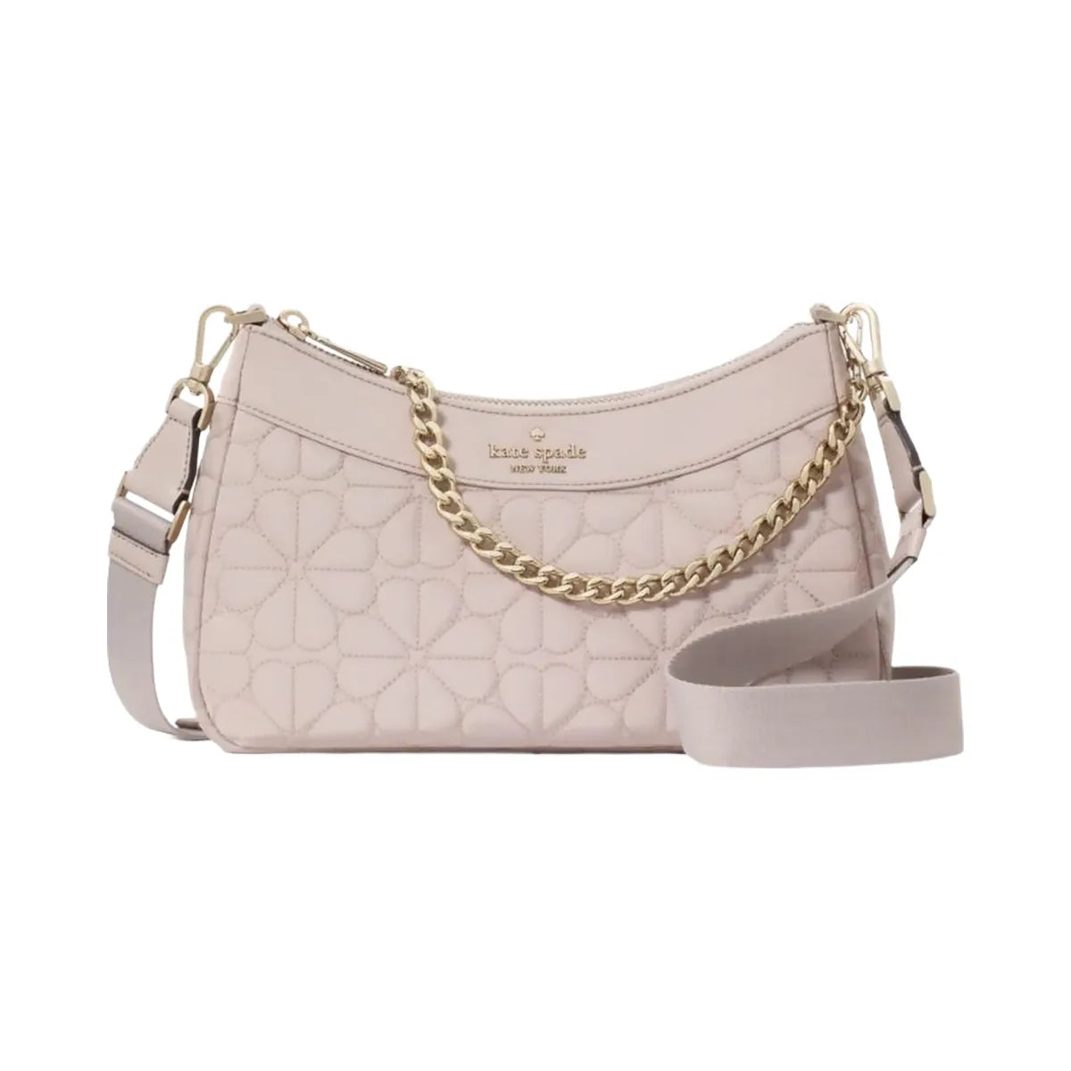 Kate Spade Flower Quilted Fabric Convertible Crossbody Cozy Grey