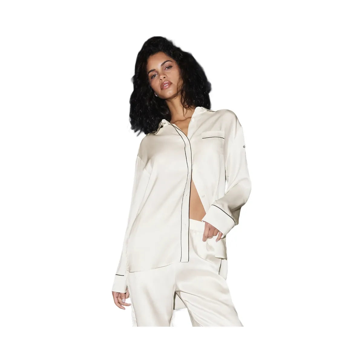 Alo Women's Courchevel Silk Button Down - Ivory/Black