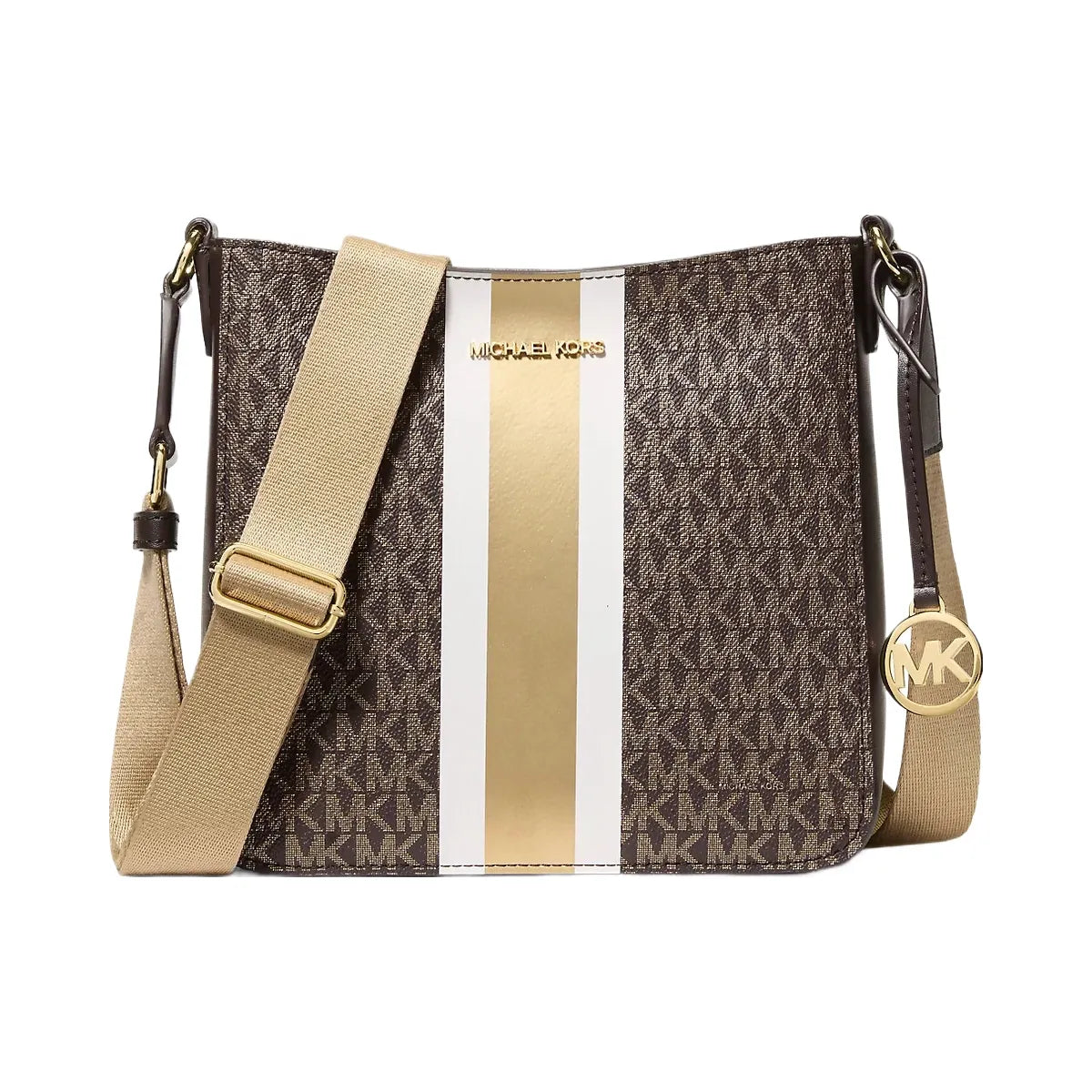 Michael Kors Jet Set Small Signature Logo Stripe Crossbody Bag Brown