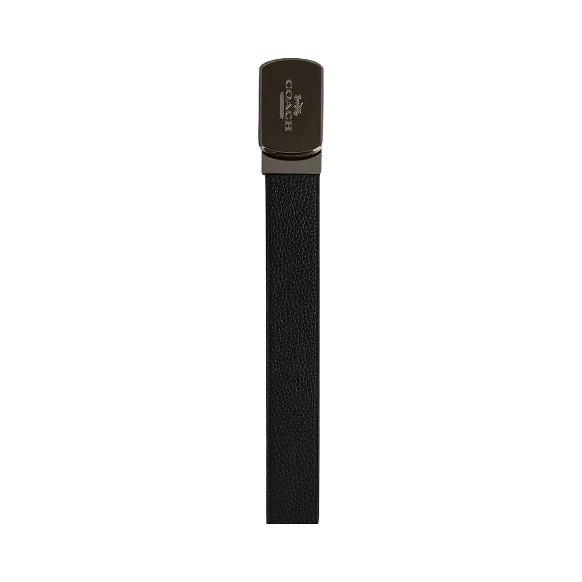 Coach Plaque Buckle Cut To Size Reversible Belt, 38 Mm Pebbled Leather-Gunmetal-Black-Dark Saddle