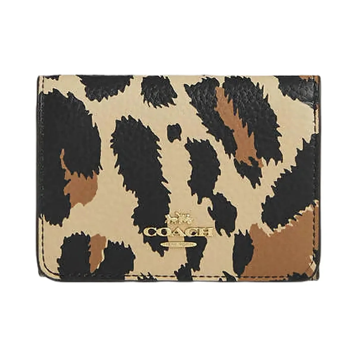 Coach Card Holder Wallet With Leopard Print And Signature Canvas Pebbled Leather-Im-Walnut-Leopard Multi
