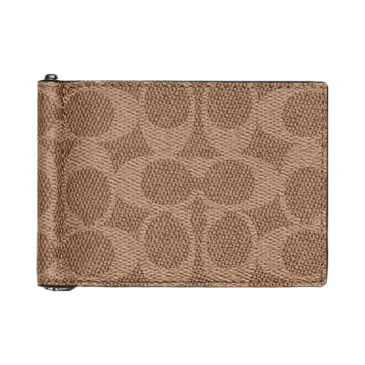 Coach Slim Money Clip Billfold Wallet In Signature Canvas Signature Canvas-Qb-Tan-Black