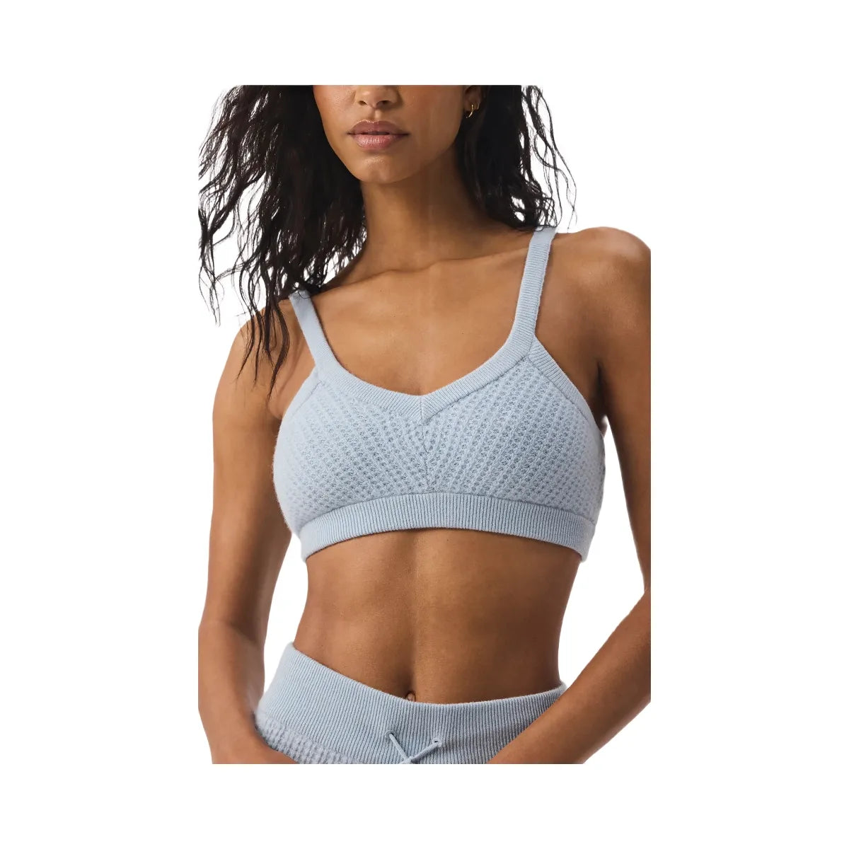 Alo Women's Cashmere Plush Waffle V-Neck Bra - Crystal Blue