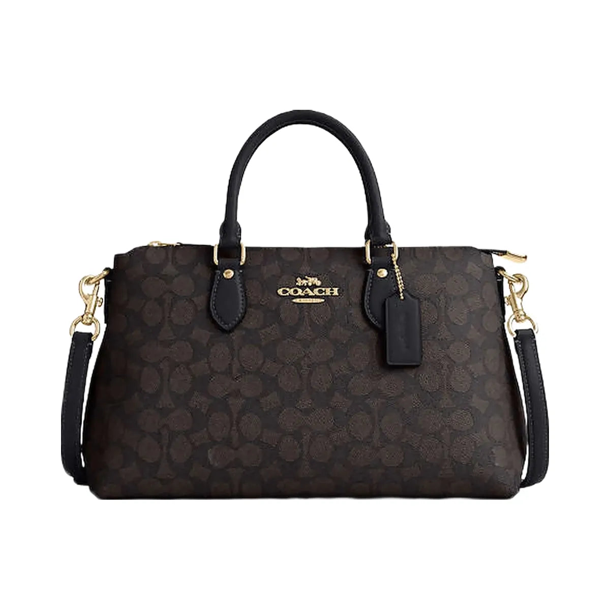 Coach Georgia Satchel Bag In Signature Canvas Signature Canvas-Gold-Walnut-Black