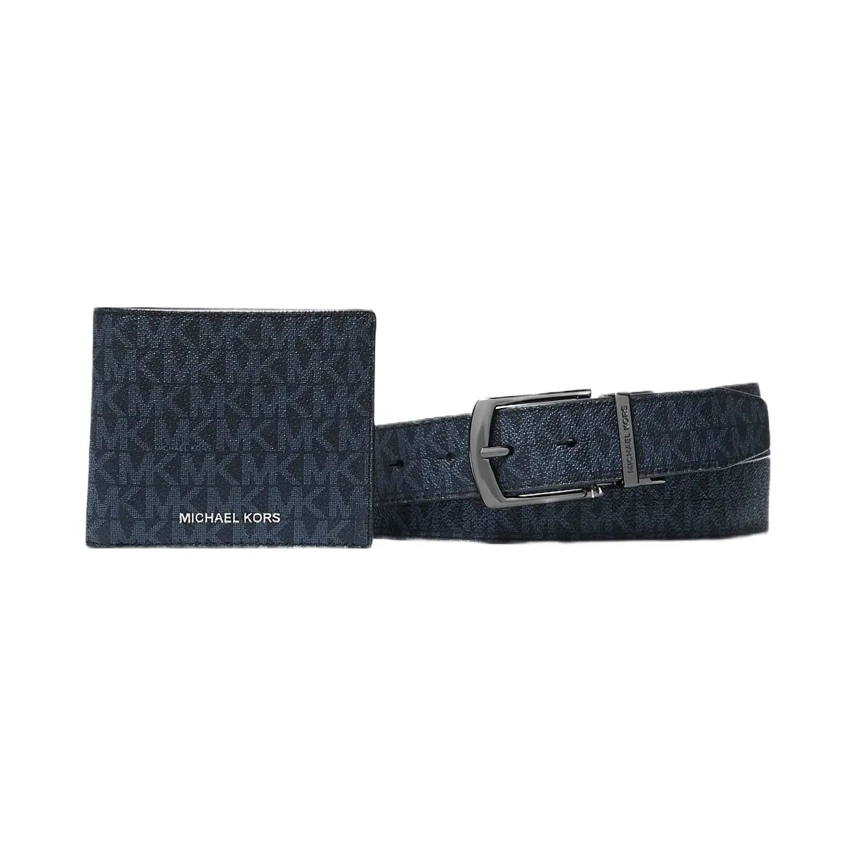 Michael Kors Signature Logo Billfold Wallet and Belt Gift Set Admrl-Plblue