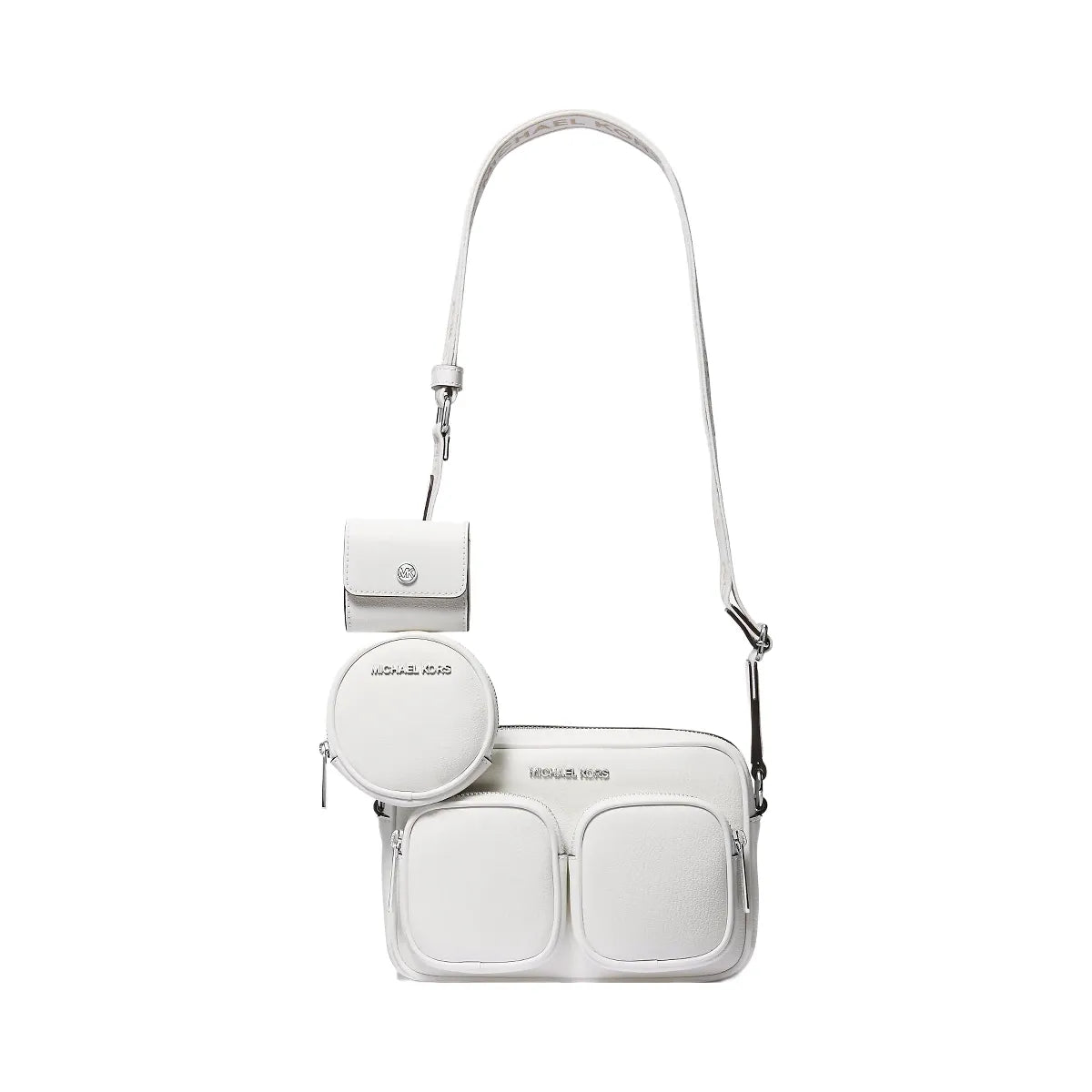 Michael Kors Jet Set Leather Medium Crossbody Bag with Case for Apple Airpods Pro® Optic White
