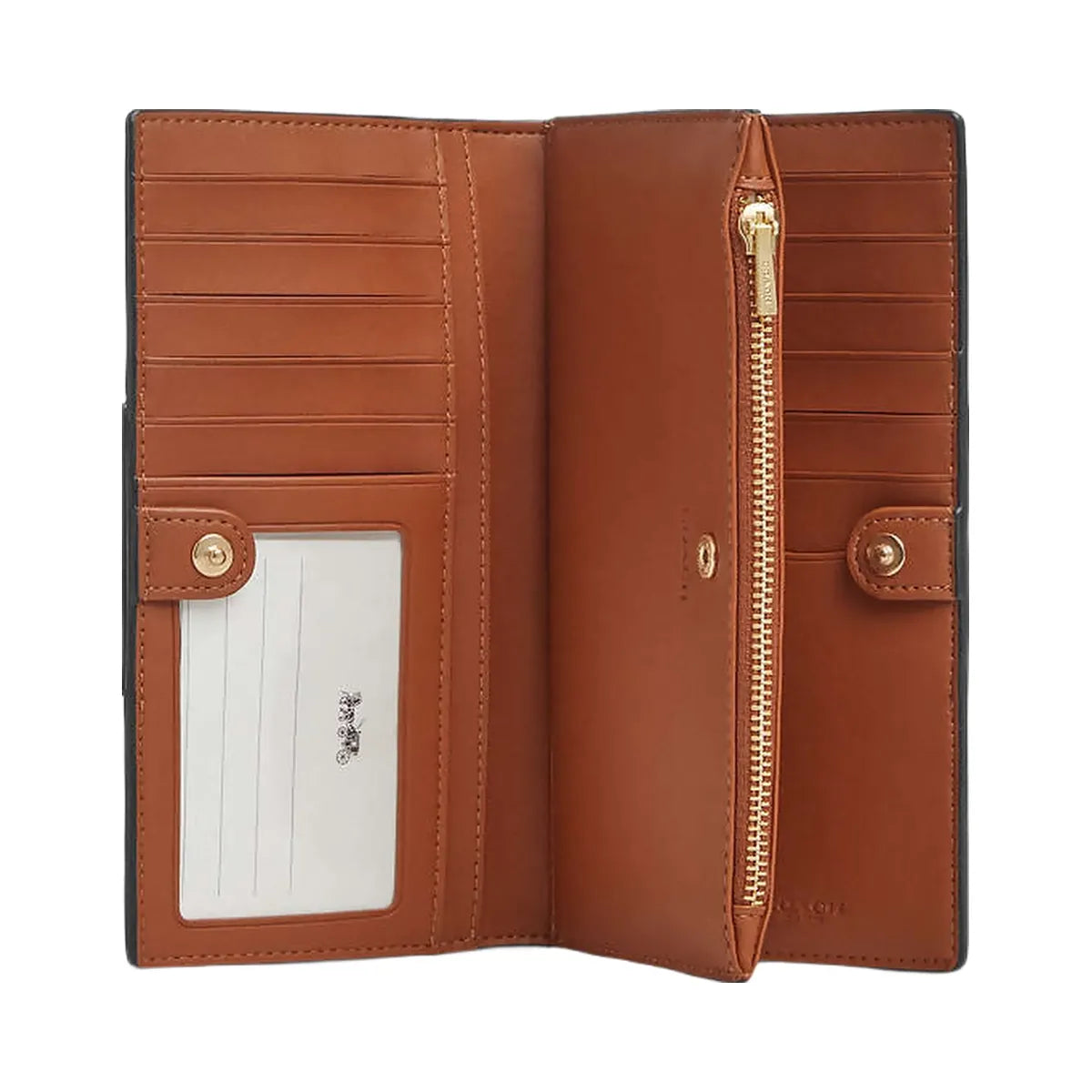Coach Slim Zip Wallet In Signature Canvas With Stripe Signature Canvas-Gold-Tan-Black