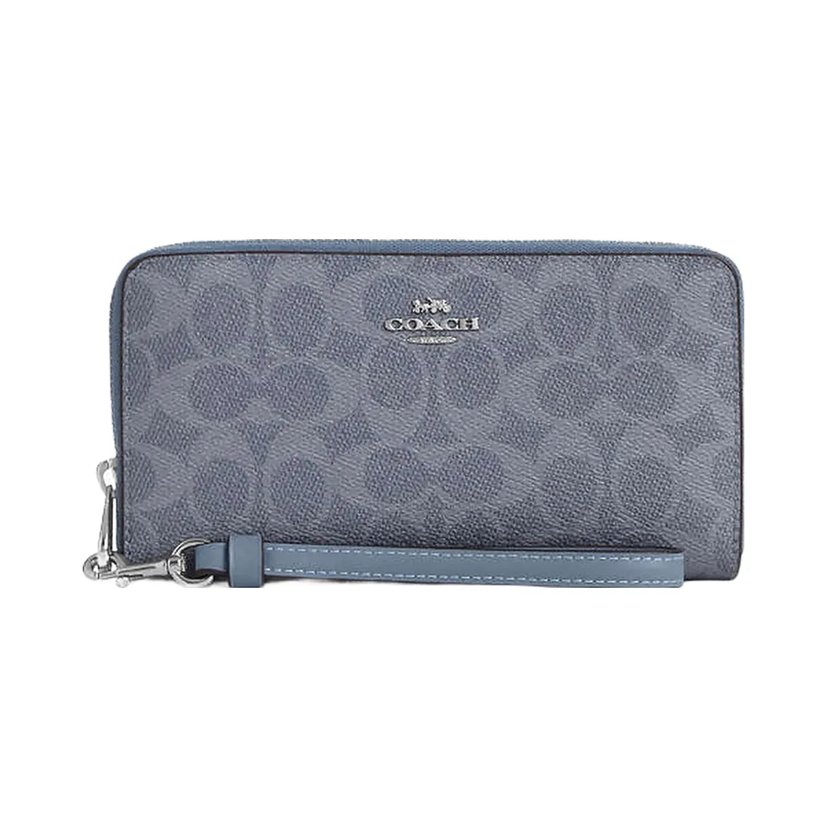 Coach Long Zip Around Wallet In Signature Canvas Signature Canvas-Silver-Chambray