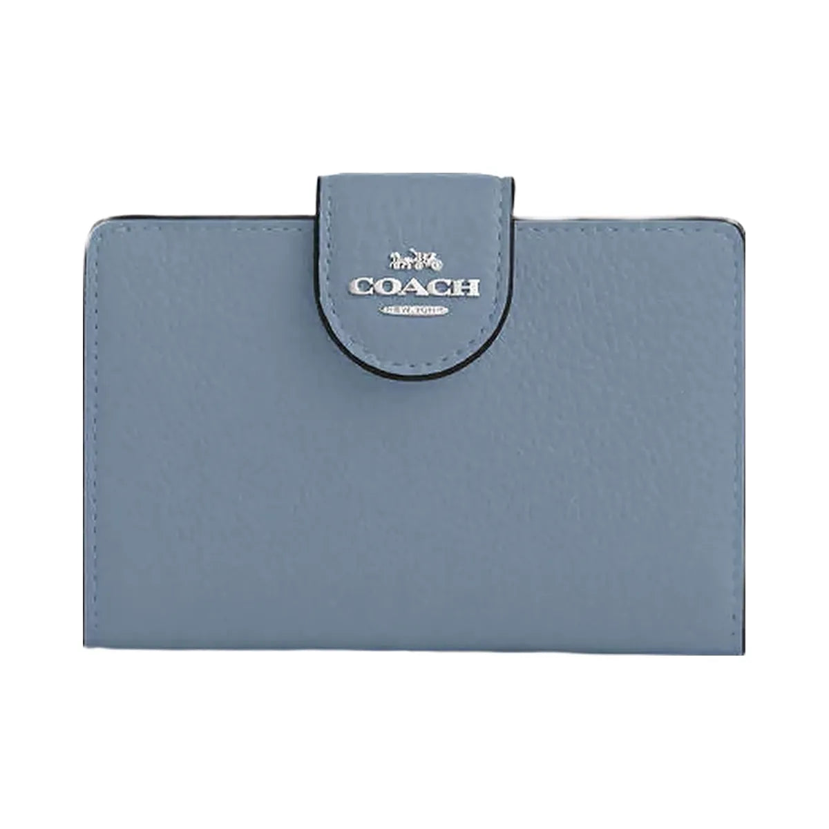 Coach Medium Corner Zip Wallet Pebbled Leather-Sv-Pale Lapis