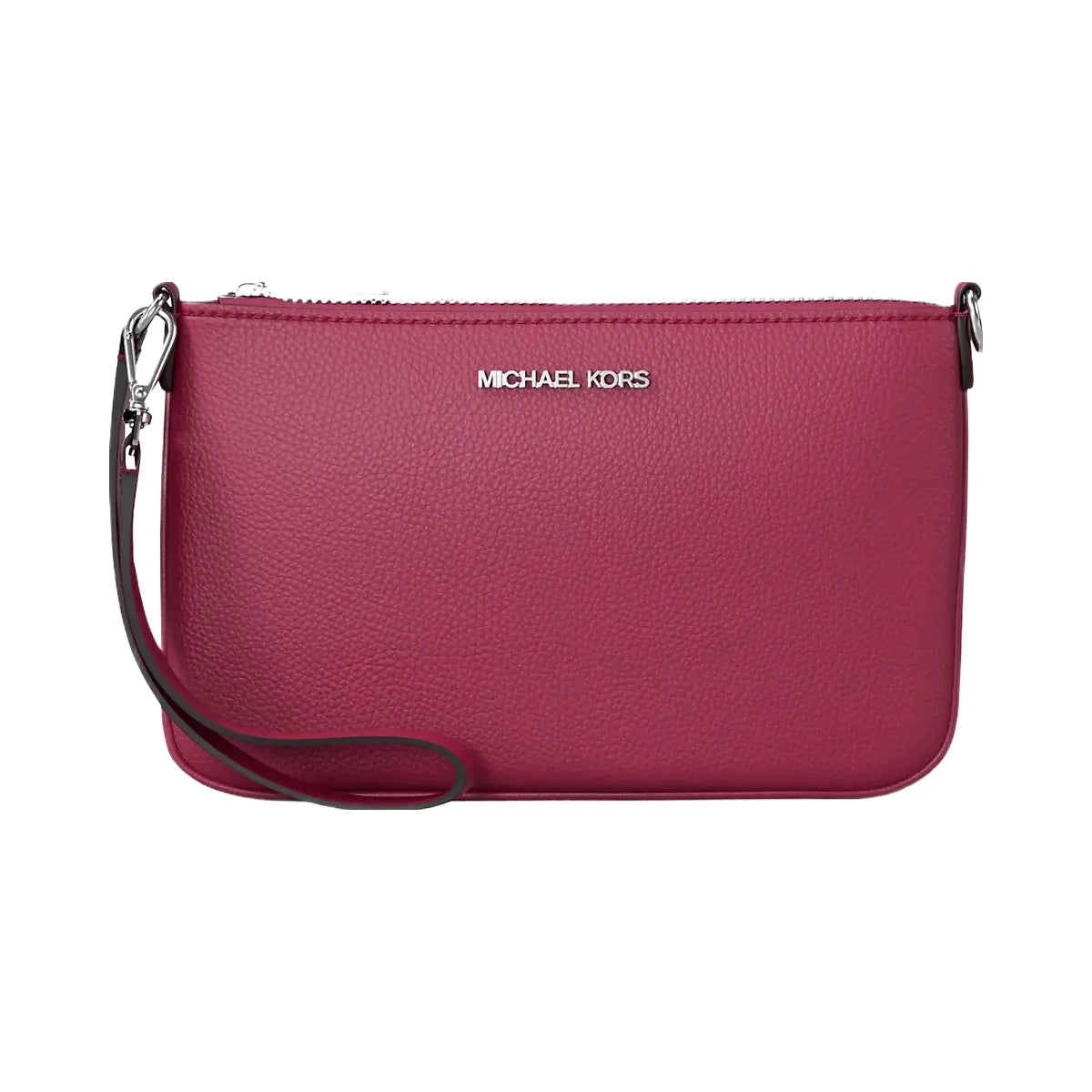 Michael Kors Jet Set Small Pebbled Leather Convertible Wristlet Dk Raspberry