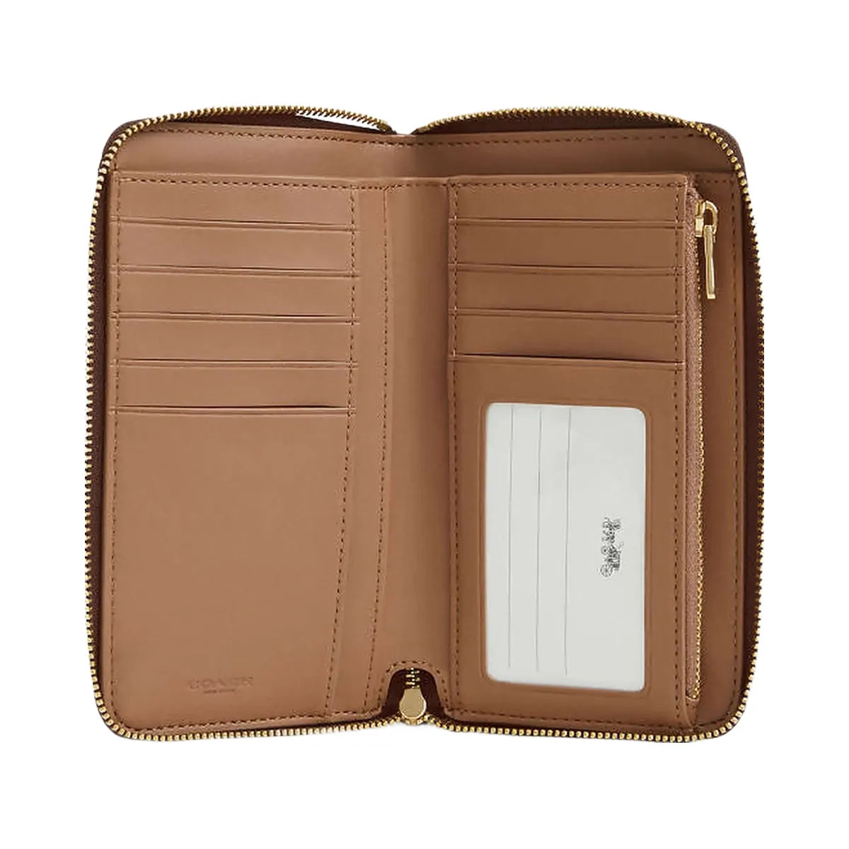 Coach Medium Id Zip Wallet In Signature Canvas Signature Canvas-Gold-Tan-Brown