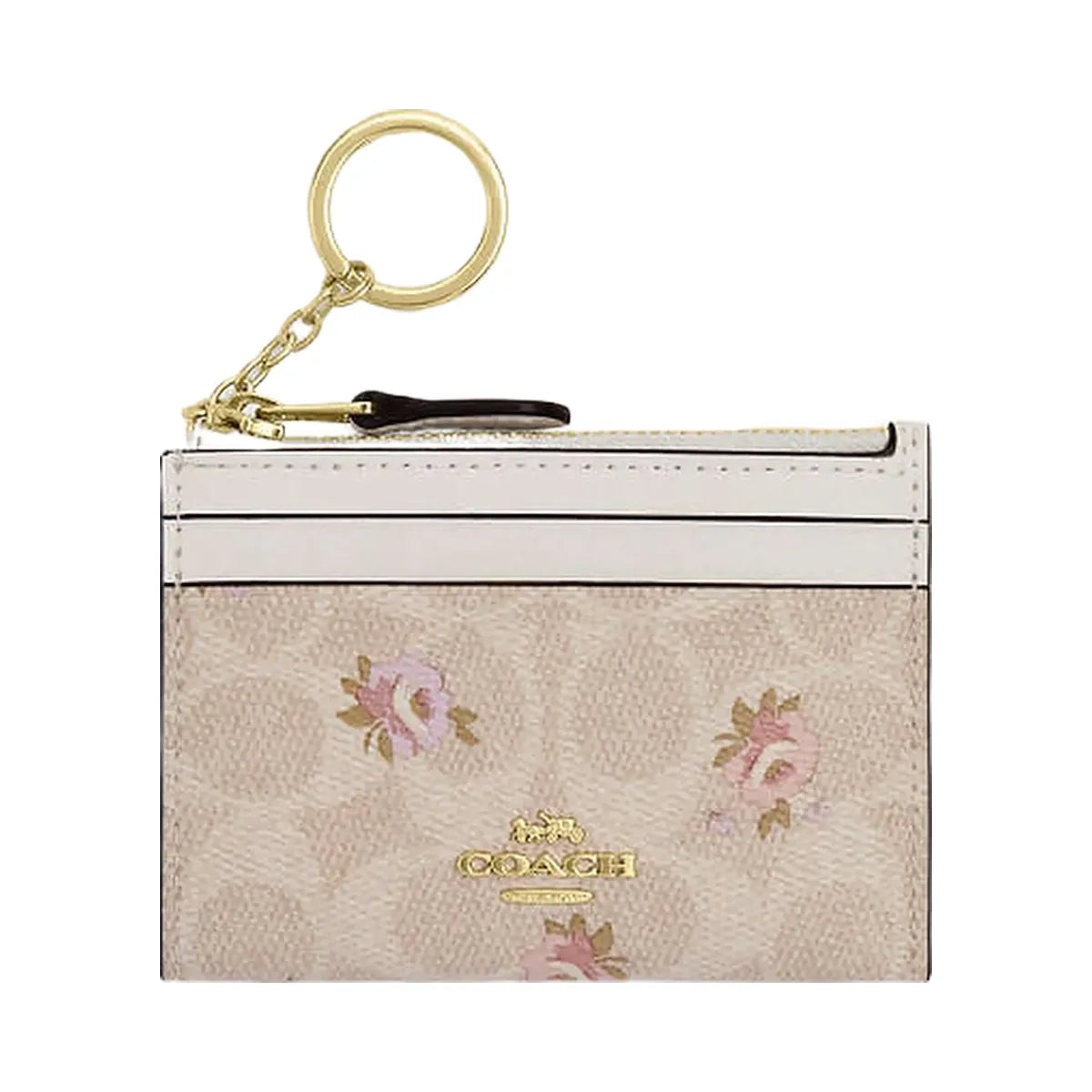 Coach Mini Skinny Id Case In Signature Canvas With Floral Print Gold-Sand Multi