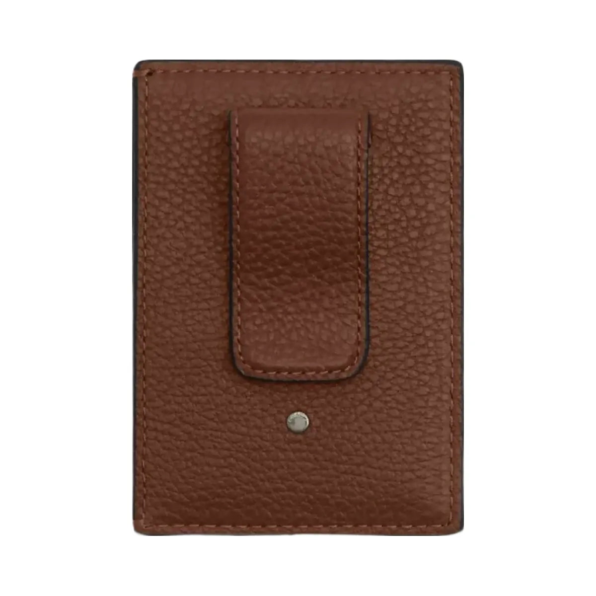 Coach Card Case With Money Clip Pebbled Leather-Gunmetal-Saddle