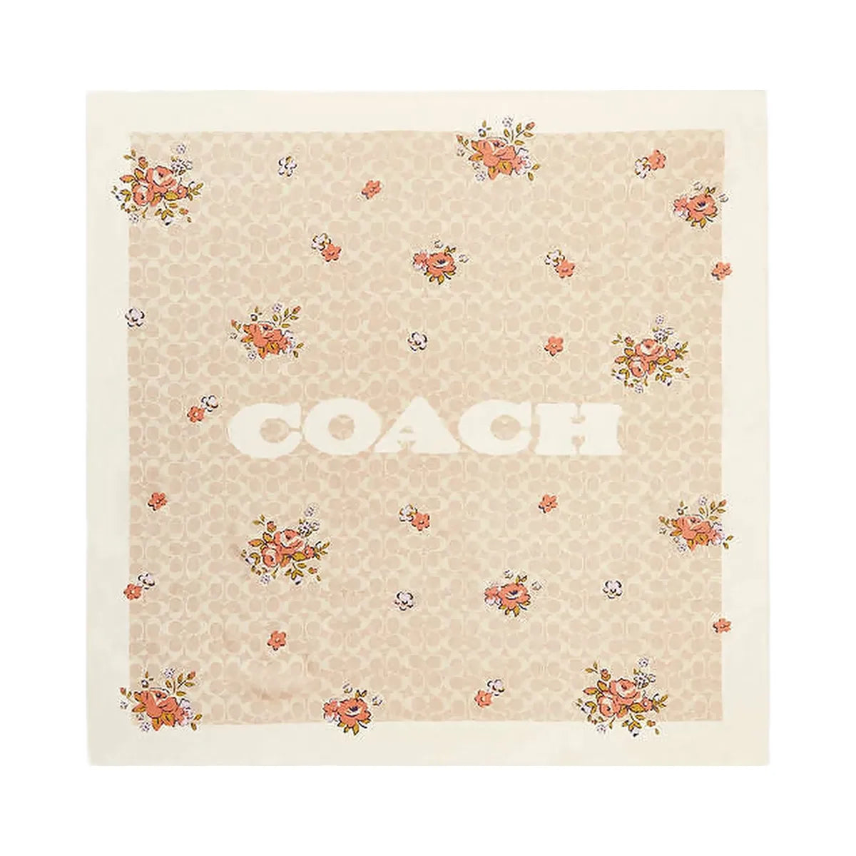 Coach Signature Spring Blossom Print Silk Square Scarf Sand-Pink
