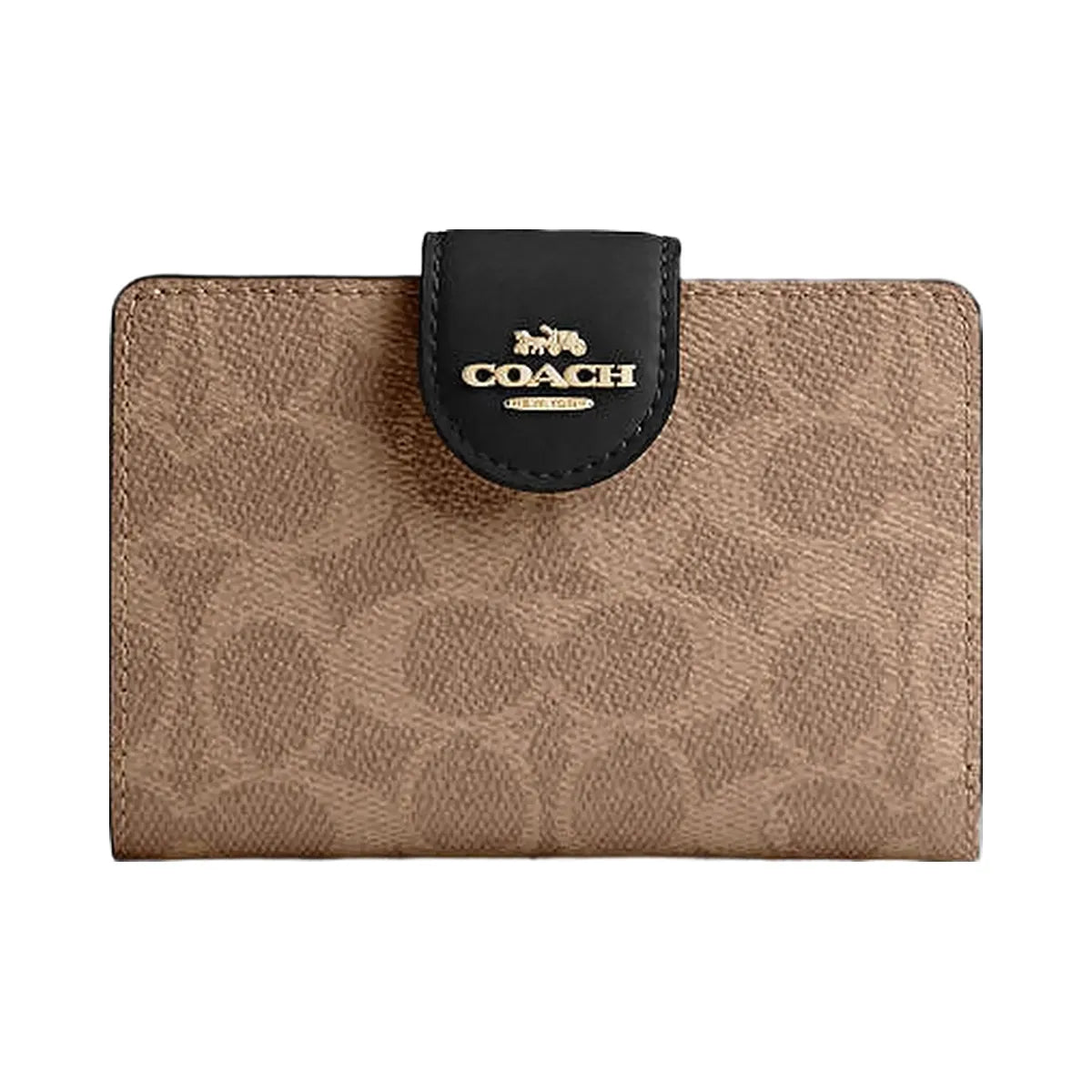 Coach Medium Corner Zip Wallet In Signature Canvas Signature Canvas-Gold-Tan-Black