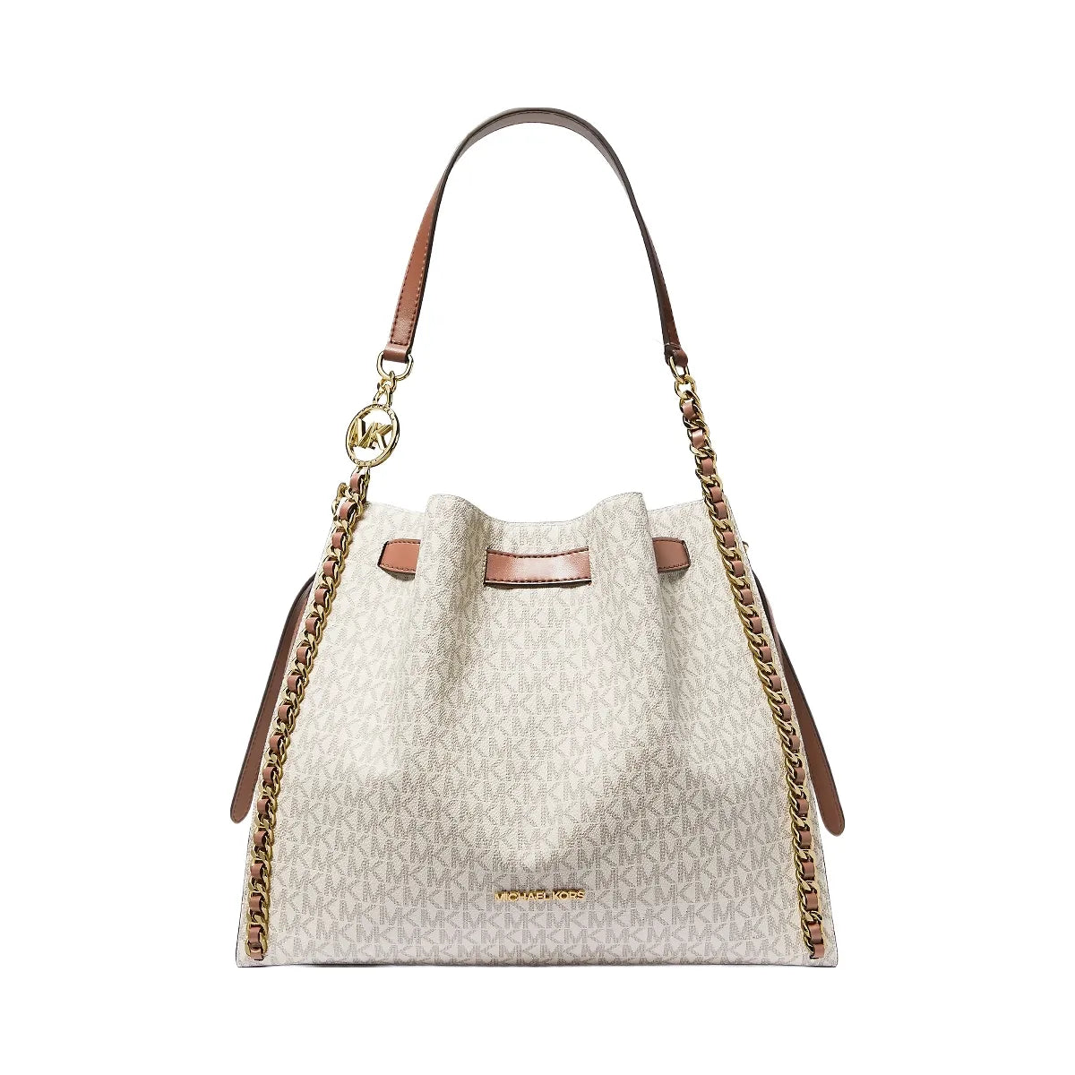 Michael Kors Mina Large Signature Logo Chain Shoulder Bag Vanilla
