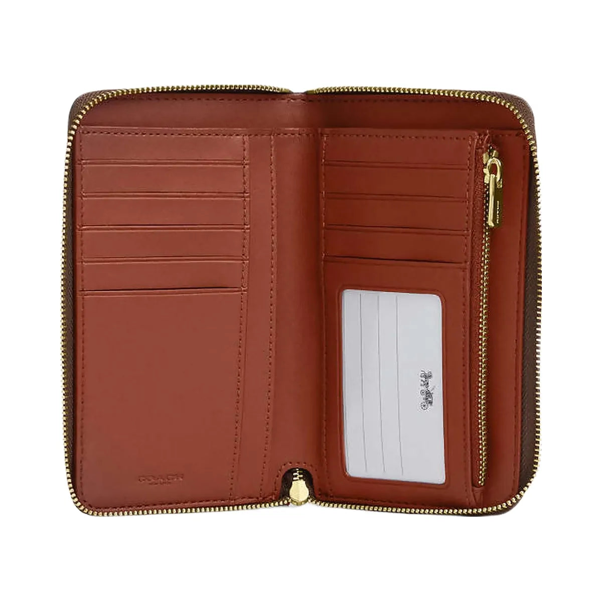 Coach Medium Id Zip Wallet In Signature Canvas With Varsity Stripe Gold-Tan Multi
