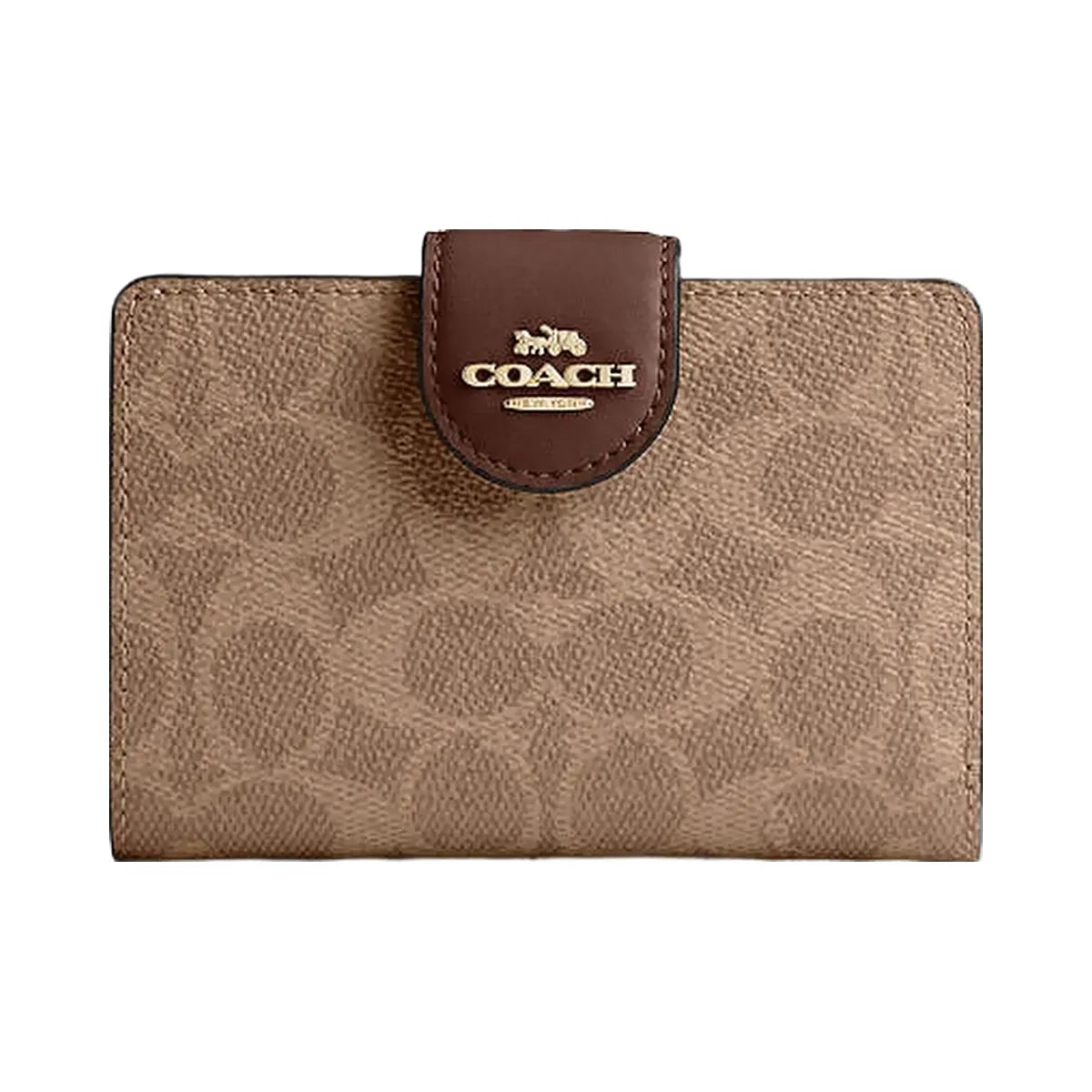 Coach Medium Corner Zip Wallet In Signature Canvas Signature Canvas-Gold-Tan-Brown