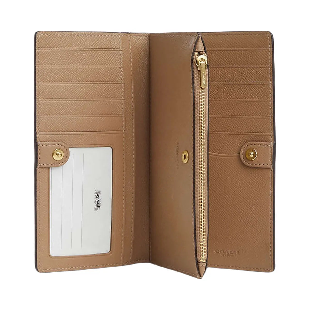 Coach Slim Zip Wallet Crossgrain Leather-Gold-Chalk