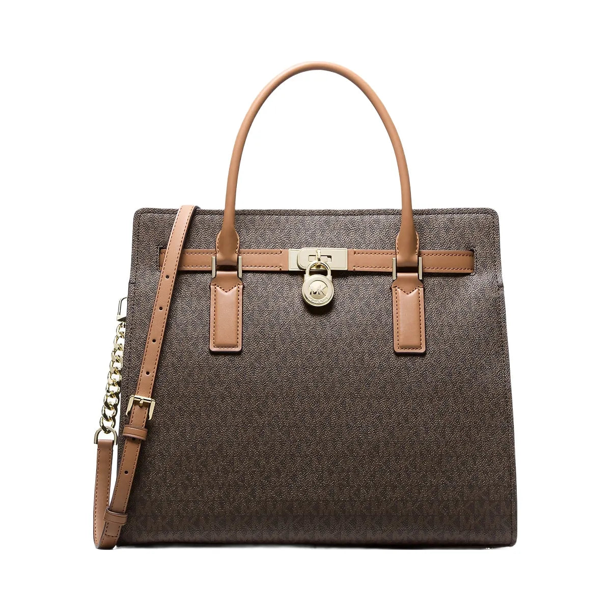 Michael Kors Hamilton Moderne Large Signature Logo Satchel Brn-Acorn
