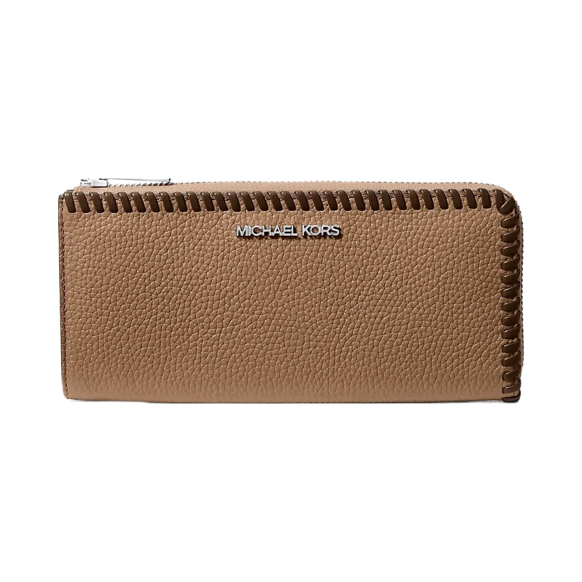 Michael Kors Jet Set Large Pebbled Leather Quarter-Zip Wallet Driftwood Multi
