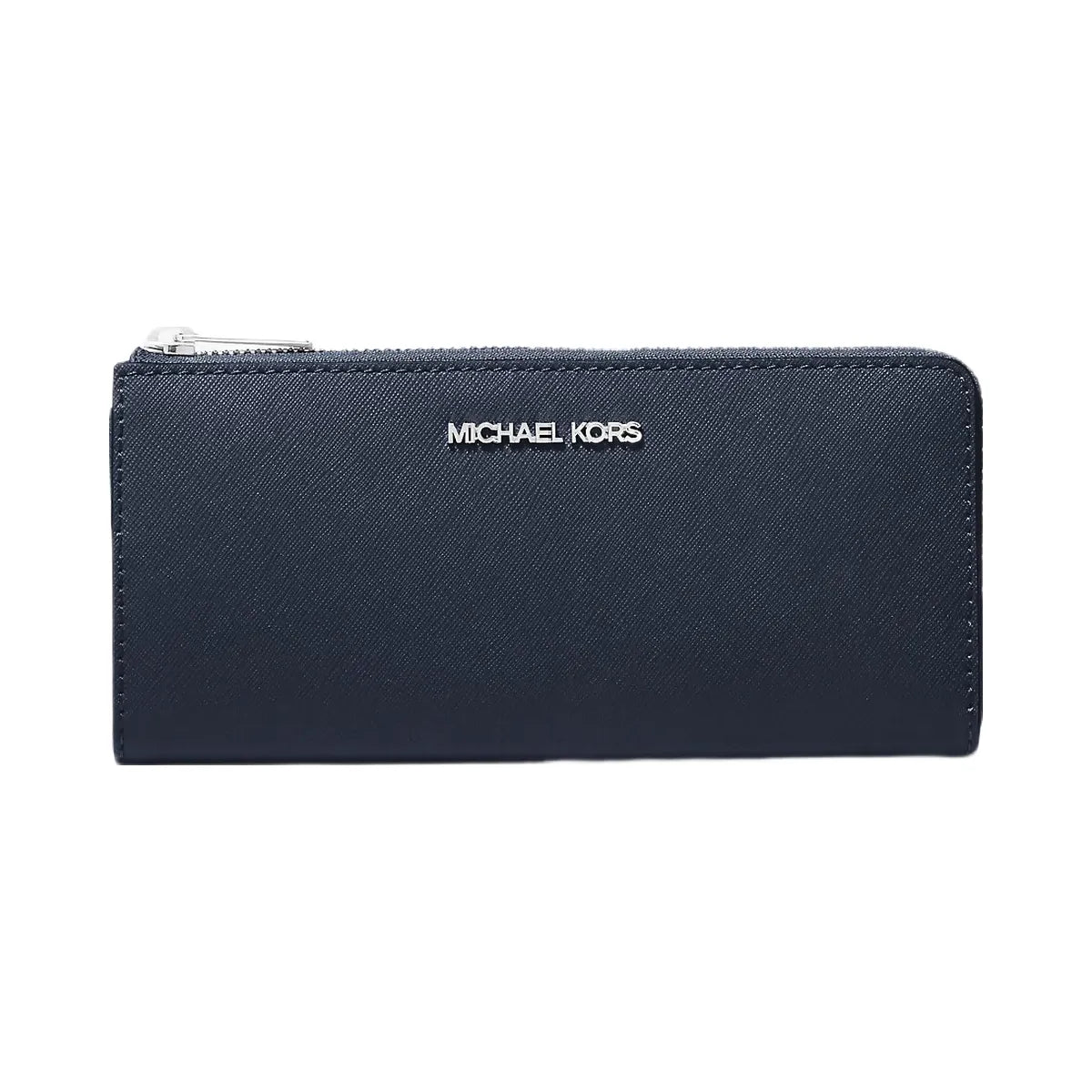 Michael Kors Jet Set Travel Large Saffiano Leather Quarter-Zip Wallet Navy