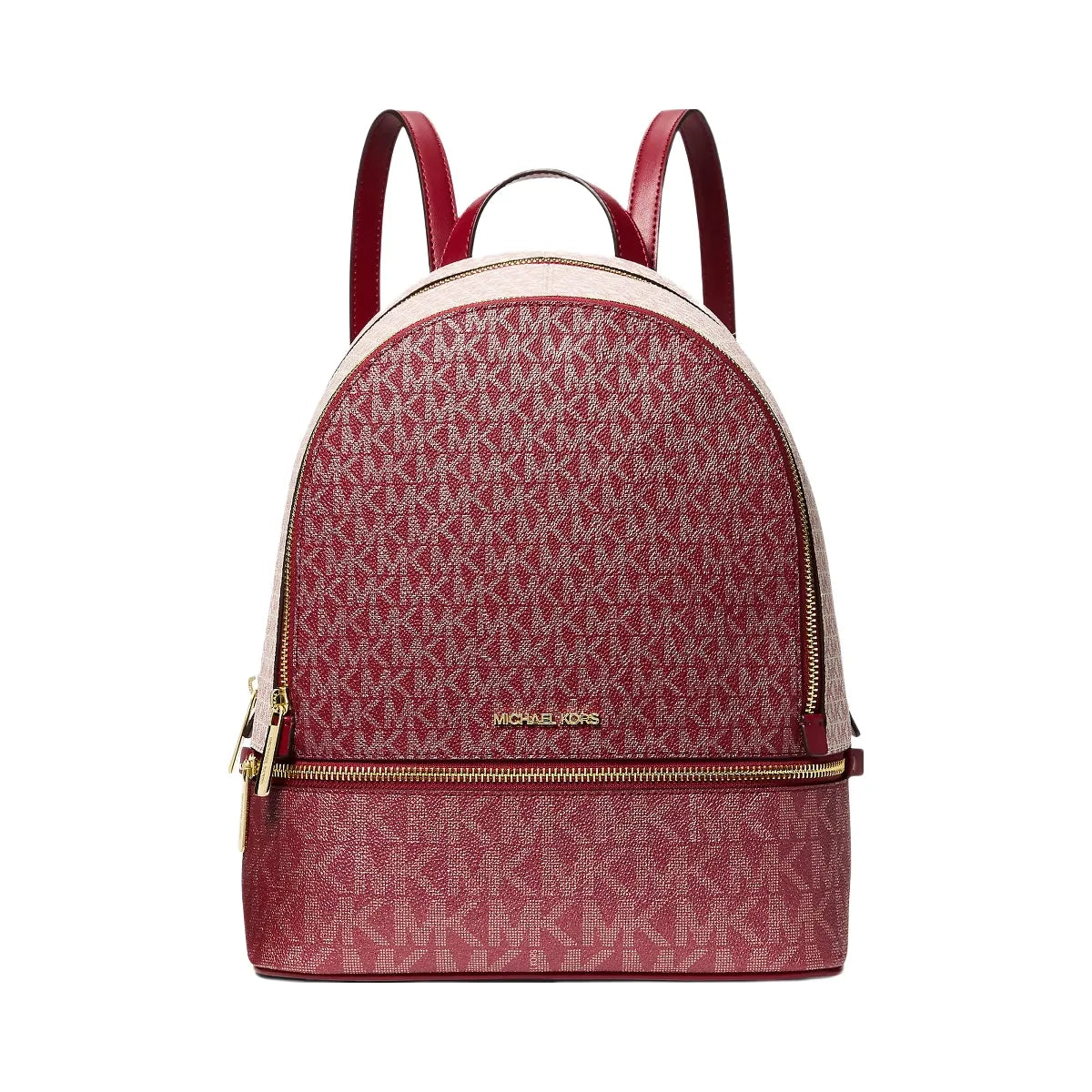 Michael Kors Rhea Medium Metallic Signature Logo Backpack Cherry
