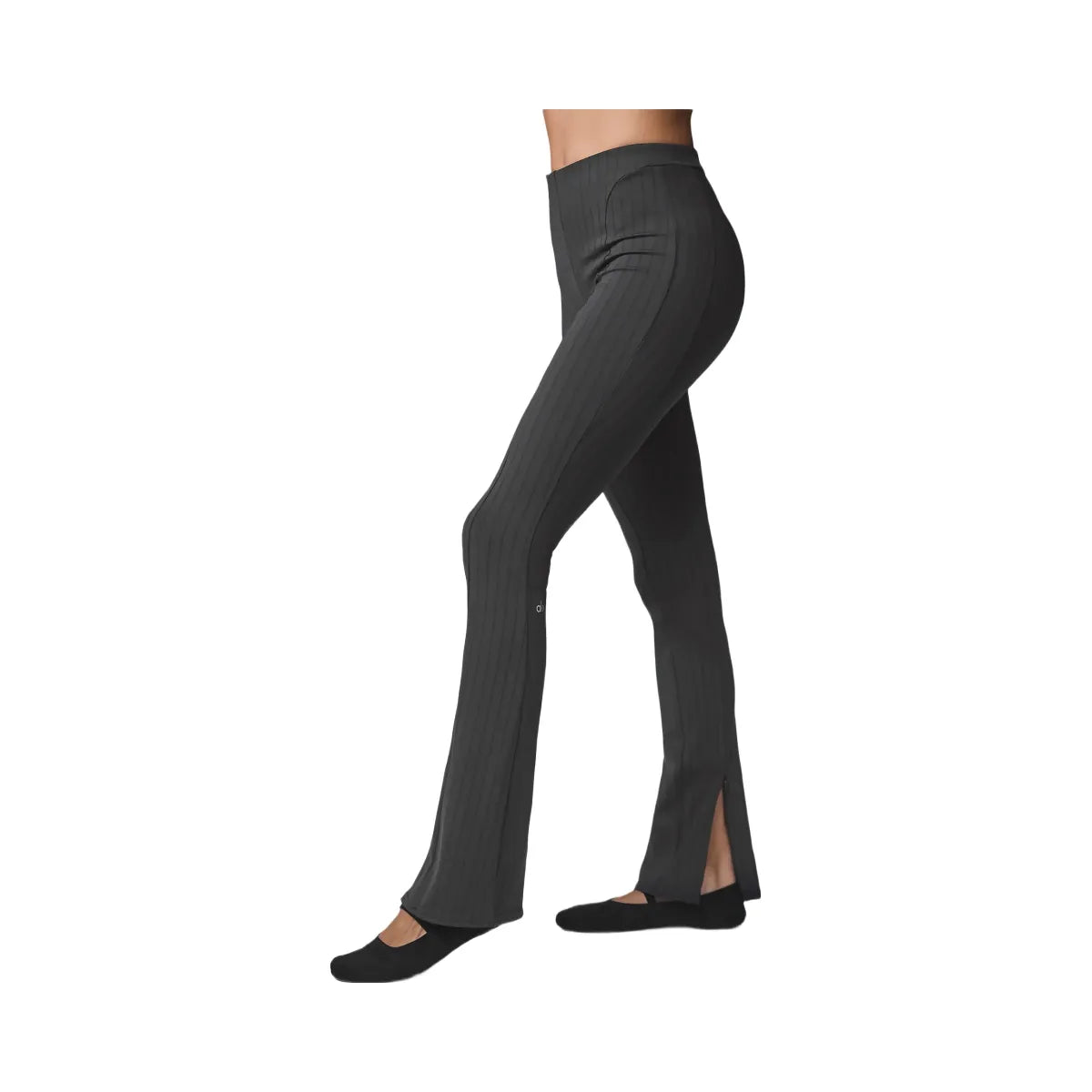 Alo Women's High-Waist Pinstripe Zip It Flare Legging - Anthracite/Black