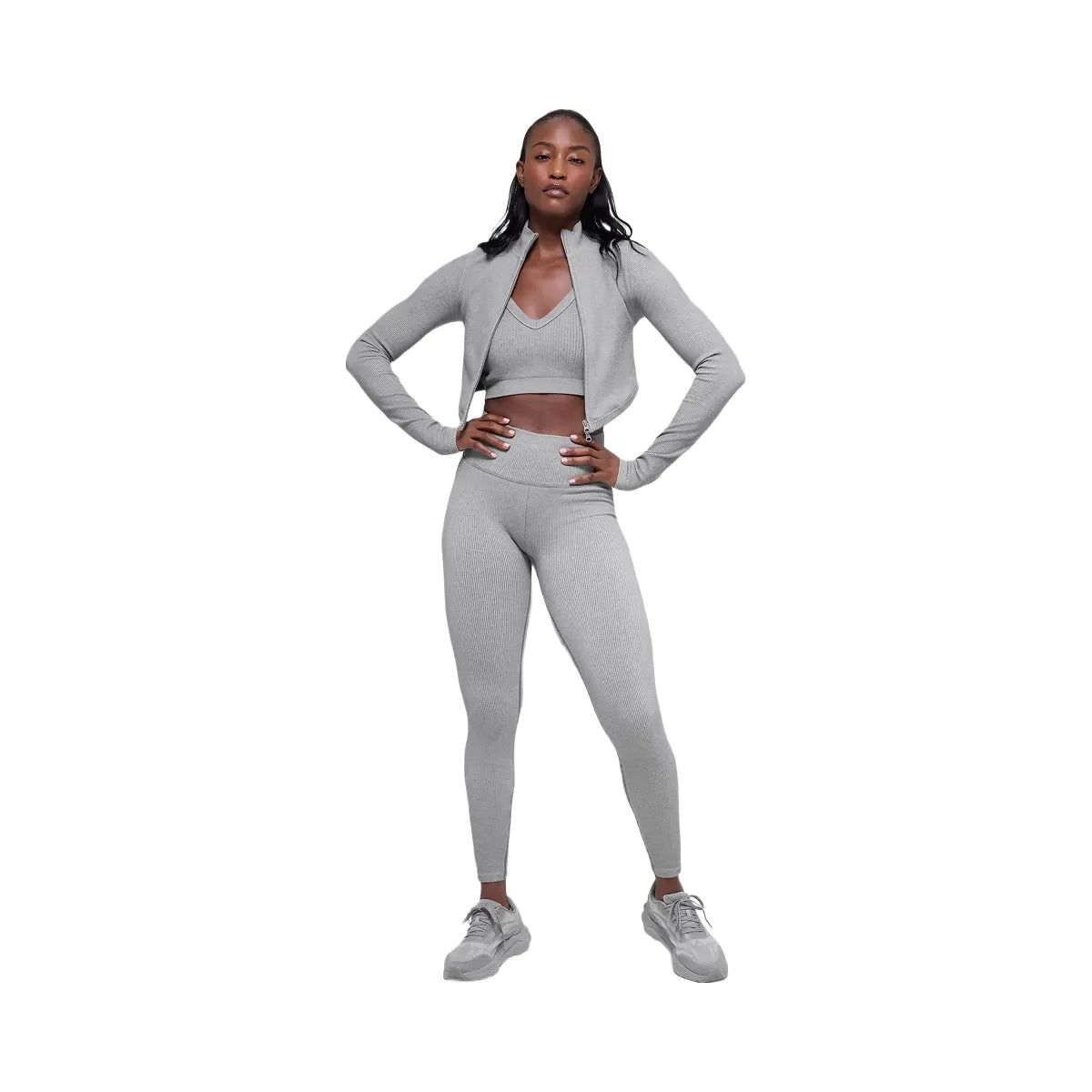 Alo Women's Seamless Two Tone Rib Jacket - Light Misty Grey Heather