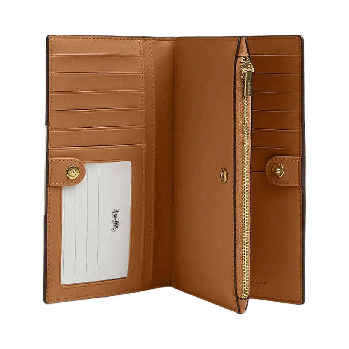 Coach Slim Zip Wallet In Signature Canvas With Stripe Signature Canvas-Gold-Light Khaki-Chalk Lt Saddle
