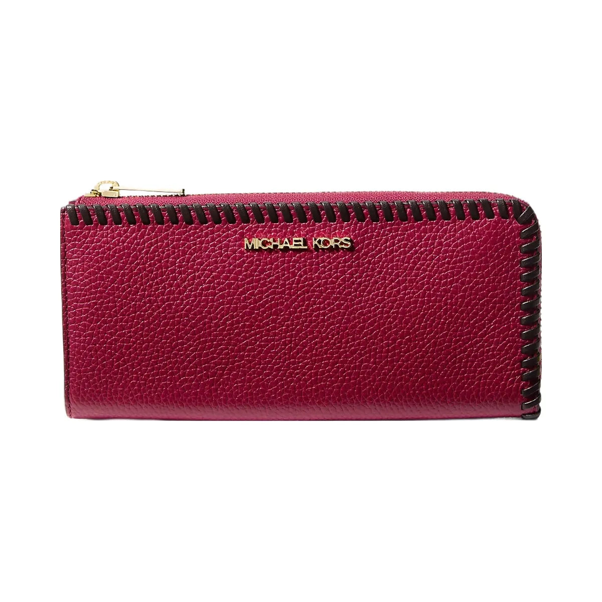 Michael Kors Jet Set Travel Large Pebbled Leather Quarter-Zip Wallet Cherry
