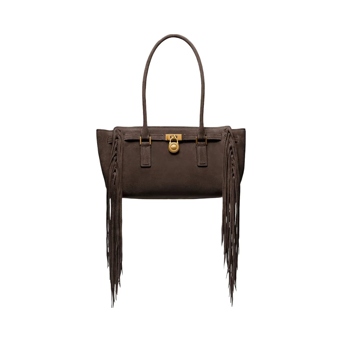 Michael Kors Hamilton Moderne Small Fringed Suede Satchel Chocolate