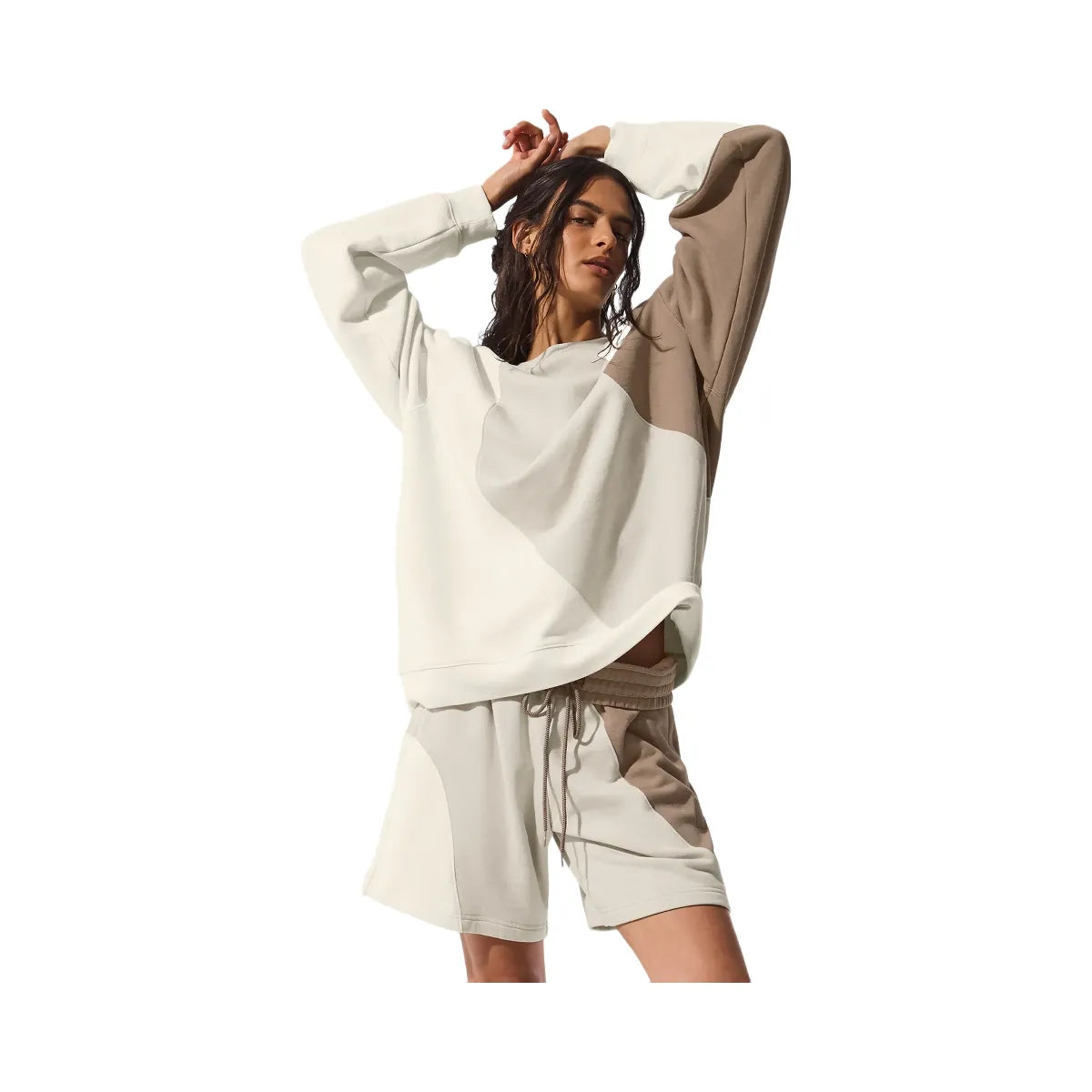 Alo Women's Make Waves Crew Neck Pullover - Ivory/Bone/Gravel