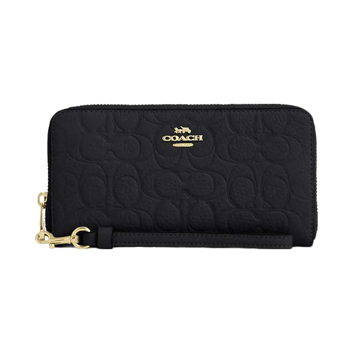 Coach Long Zip Around Wallet In Signature Leather Pebbled Leather-Gold-Black
