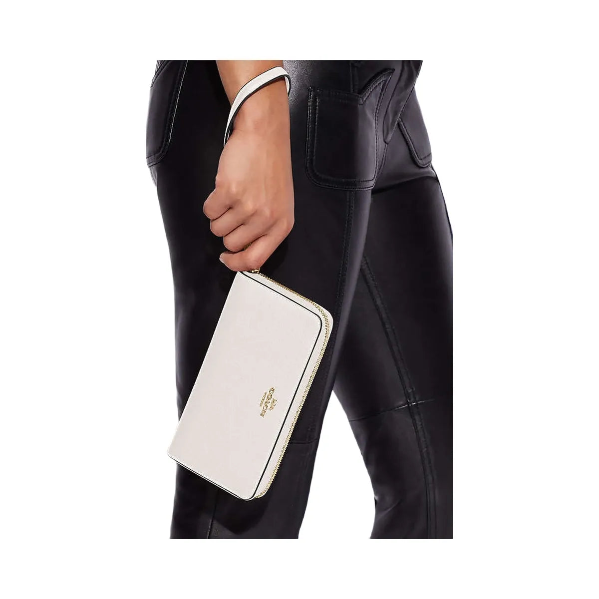 Coach Long Zip Around Wallet Pebbled Leather-Gold-Chalk