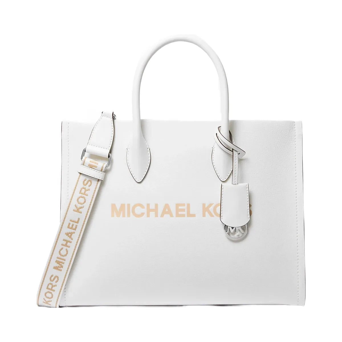 Michael Kors Mirella Medium Pebbled Leather Tote Bag Optic White