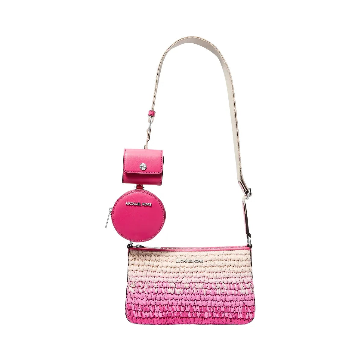 Michael Kors Jet Set Small Ombre Straw Crossbody Bag with Case for Apple Airpods Pro® Dragonfruit