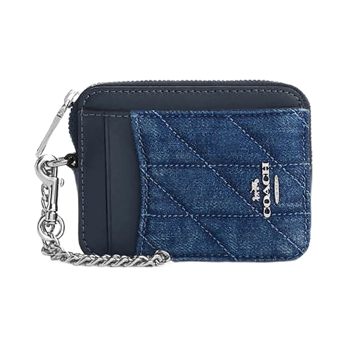 Coach Zip Card Case With Quilting Denim-Silver-Denim