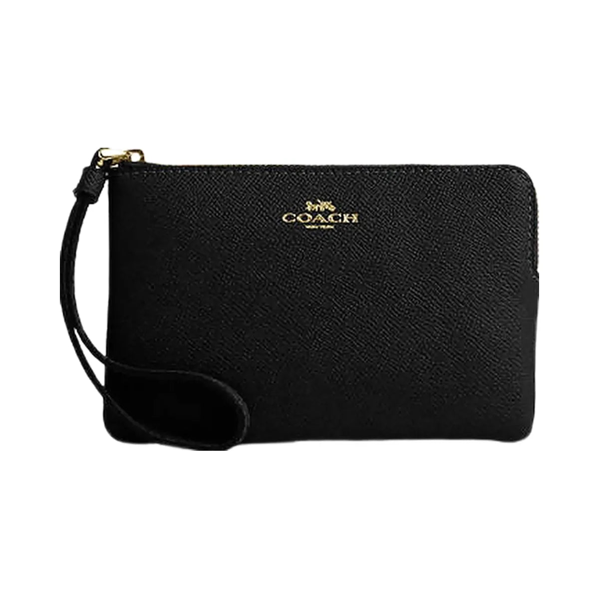 Coach Corner Zip Wristlet Crossgrain Leather-Gold-Black