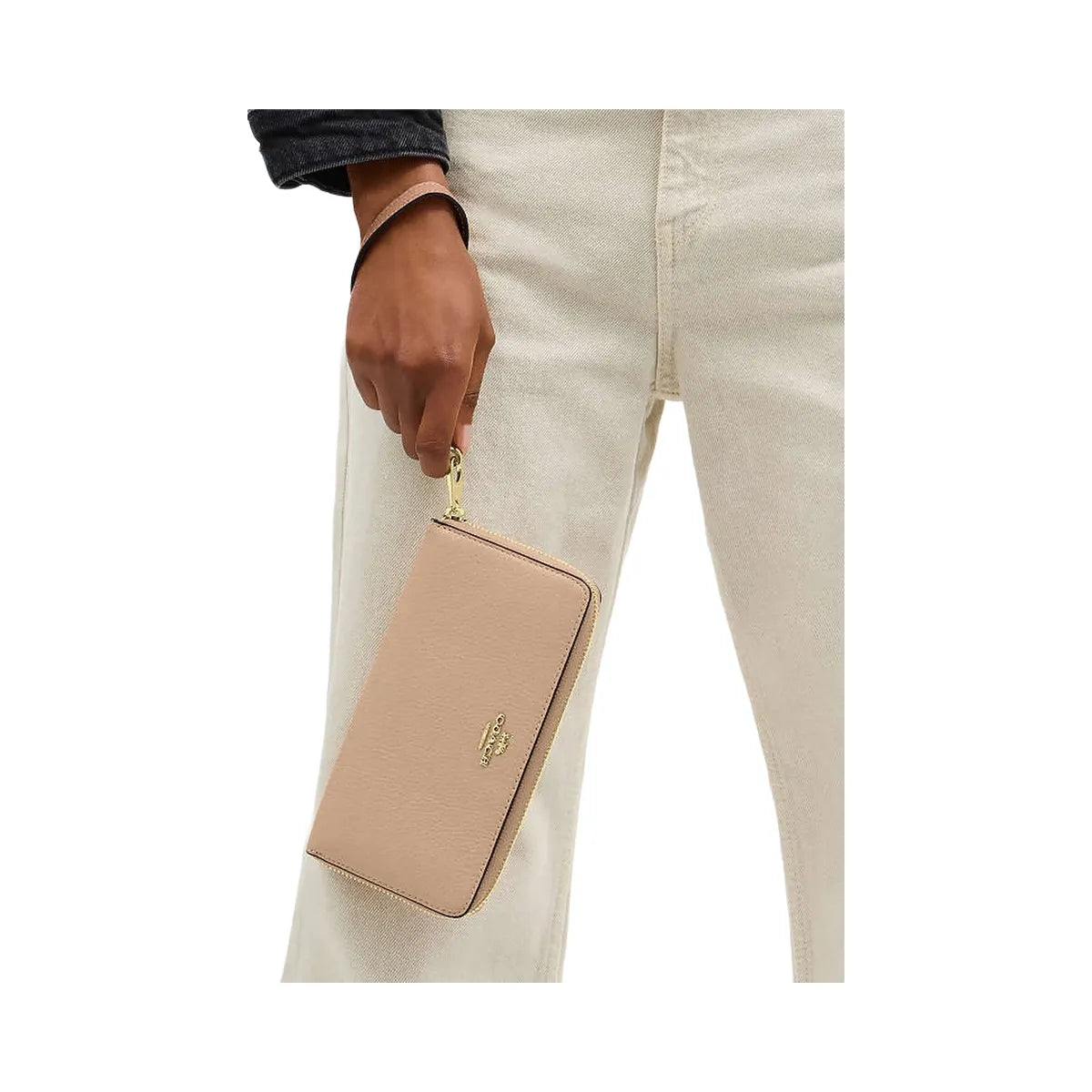 Coach Long Zip Around Wallet Pebbled Leather-Im-Cream-Peach