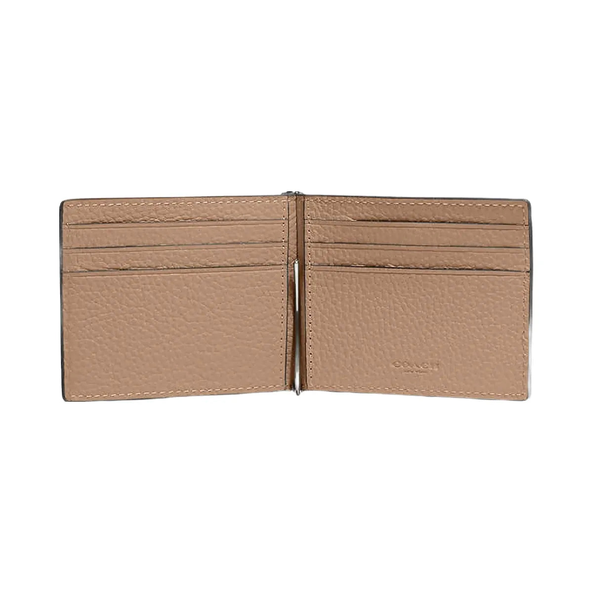 Coach Slim Money Clip Billfold Wallet Pebbled Leather-Black Antique Nickel-Taupe