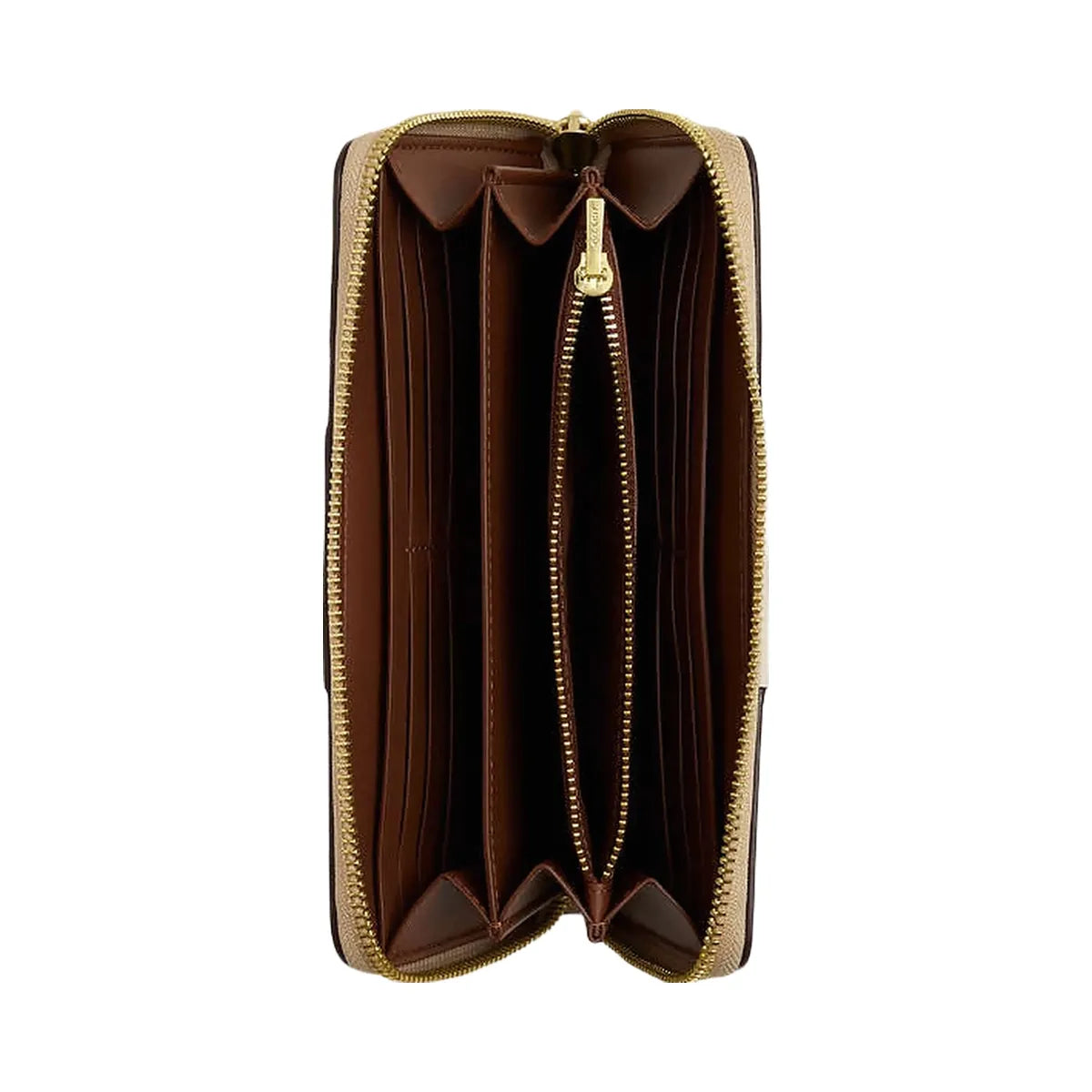 Coach Long Zip Around Wallet In Signature Canvas With Stripe Signature Canvas-Gold-Light Khaki-Chalk Lt Saddle