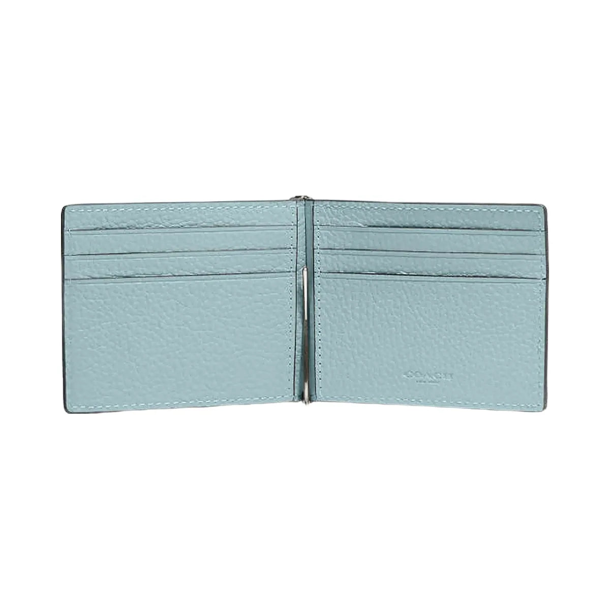 Coach Slim Money Clip Billfold Wallet Pebbled Leather-Qb-Light Blue