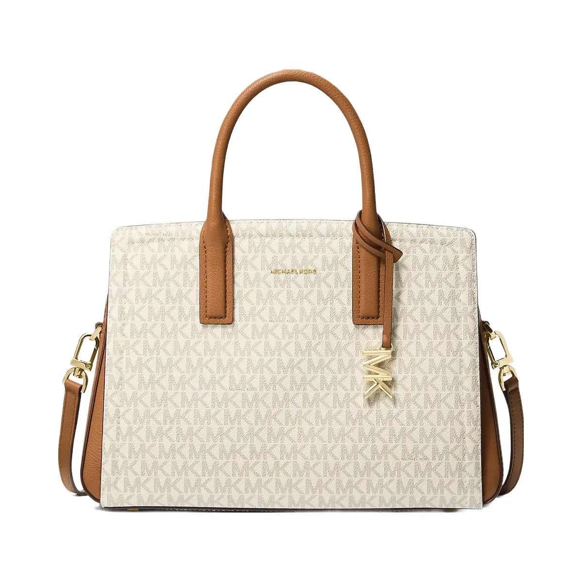 Michael Kors Laila Medium Signature Logo Satchel Vanilla-Acorn