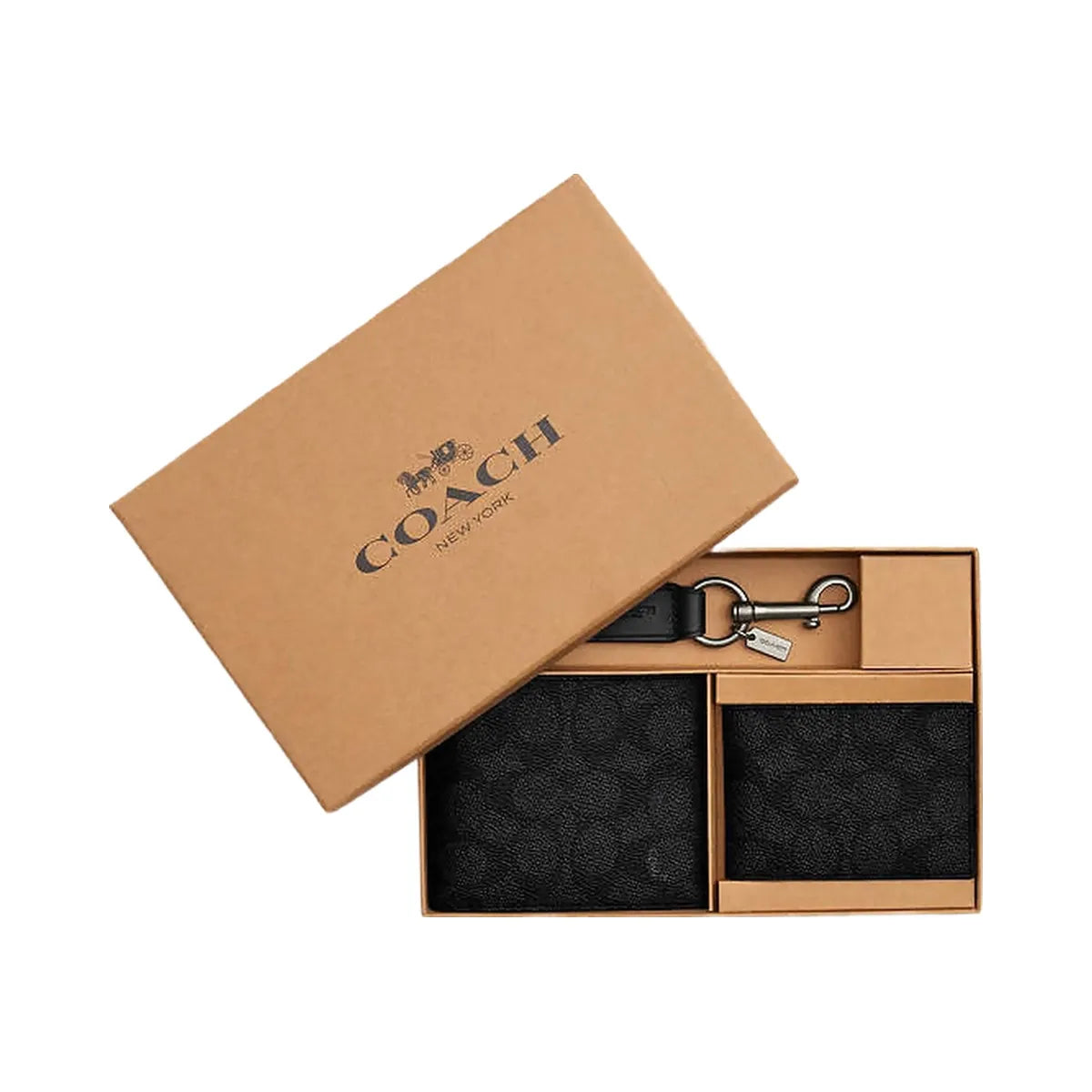 Coach Boxed 3 In 1 Wallet Gift Set In Signature Canvas Signature Canvas-Gunmetal-Charcoal-Black